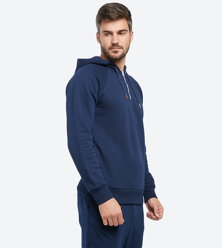 Long Sleeve Classics 1/2 Zip Hoodie - Navy DH2066