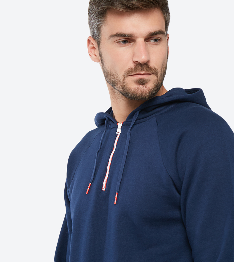 Long Sleeve Classics 1/2 Zip Hoodie - Navy DH2066