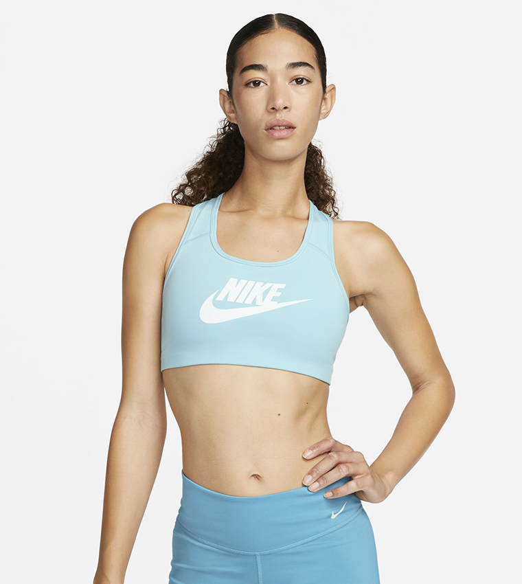Nike Swoosh Medium Support Unpadded Sports Bra with Metallic Lettering -  Trendyol