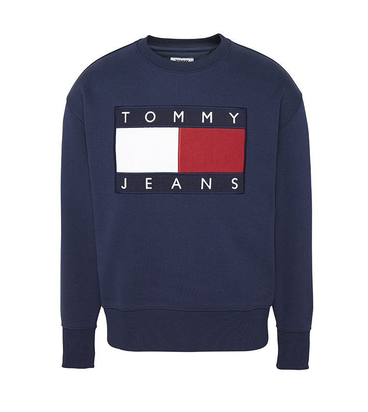 Buy Tommy Hilfiger Tommy Flag Crew Neck Sweatshirt In Black