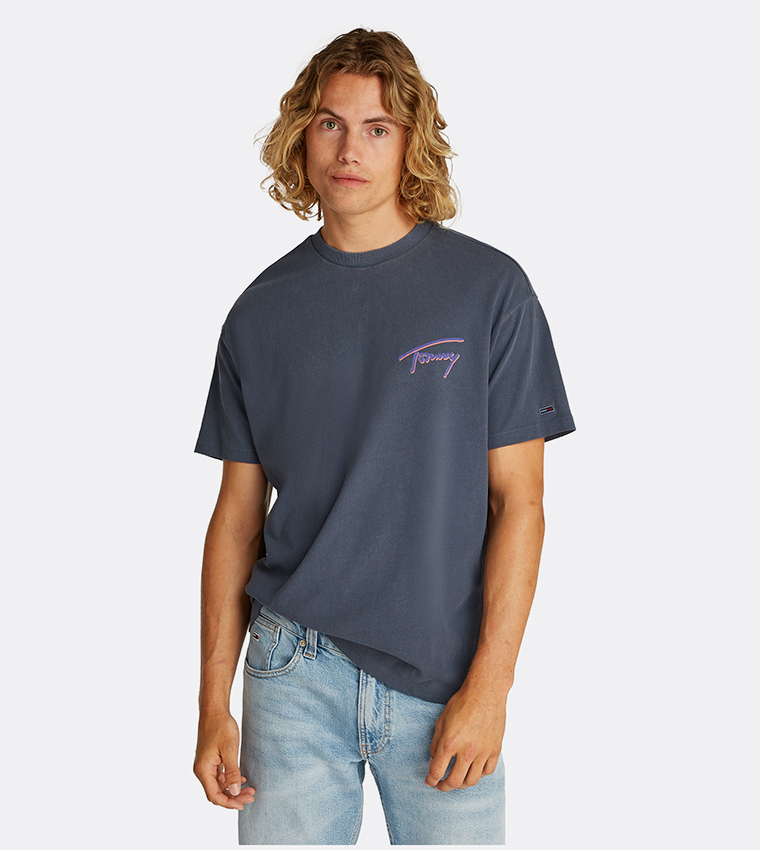 Buy Tommy Jeans Monotype Printed Short Sleeves T Shirt In Blue