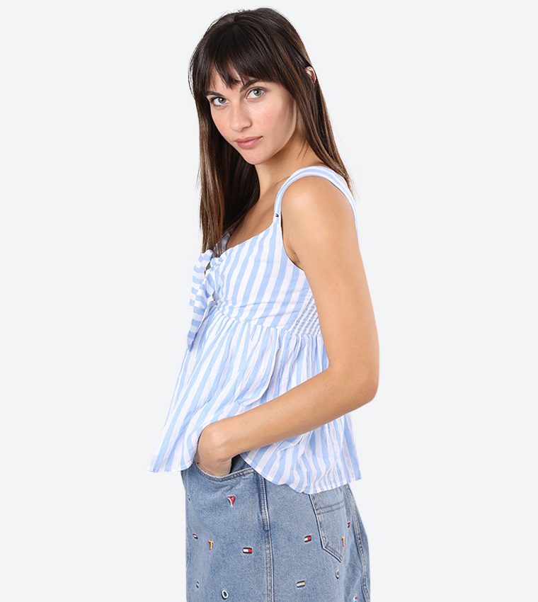 Summer Bow Tie Sleeveless Stylish Top - Blue