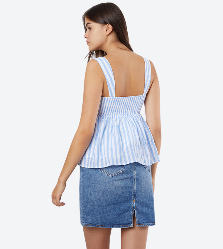 Summer Bow Tie Sleeveless Stylish Top - Blue