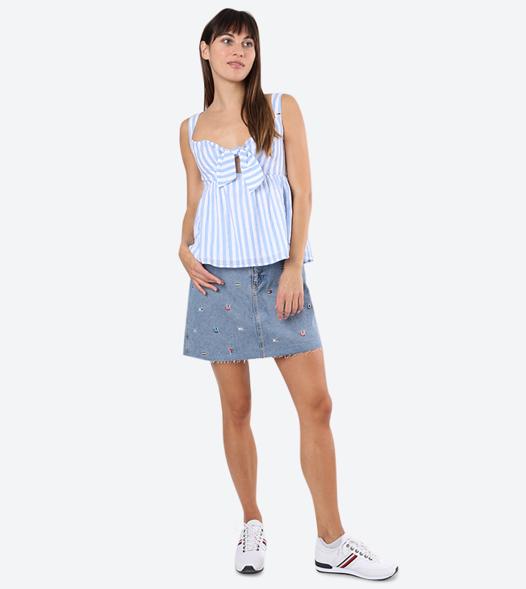 Summer Bow Tie Sleeveless Stylish Top - Blue