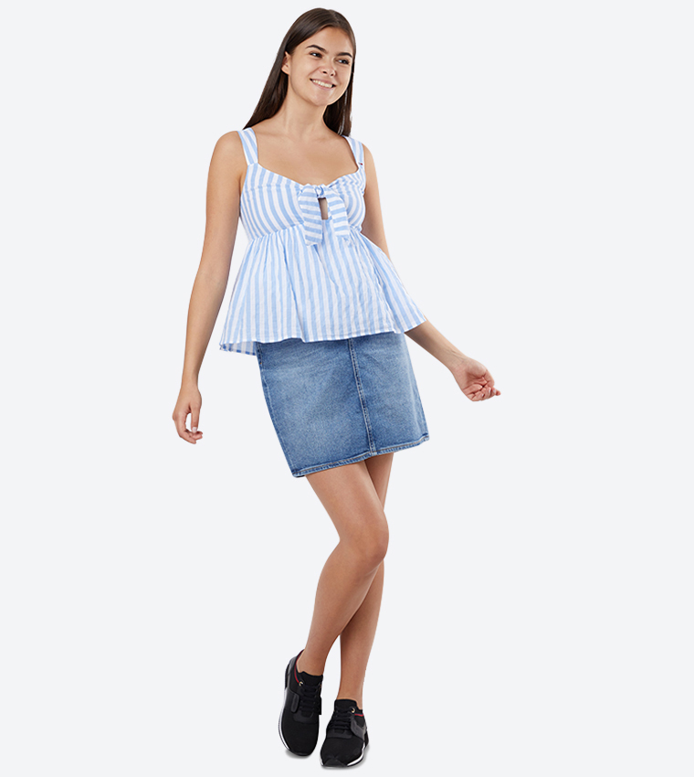 Summer Bow Tie Sleeveless Stylish Top - Blue