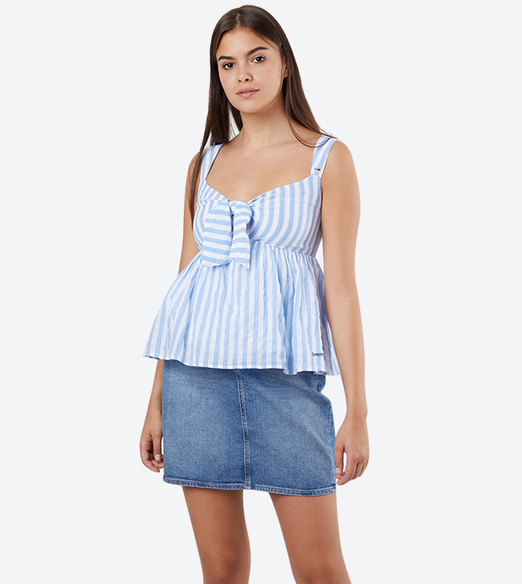 Summer Bow Tie Sleeveless Stylish Top - Blue