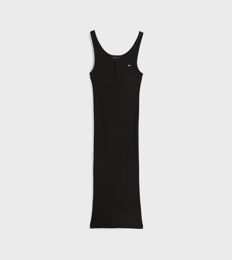 Logo Detail Ribbed Button Tank Dress