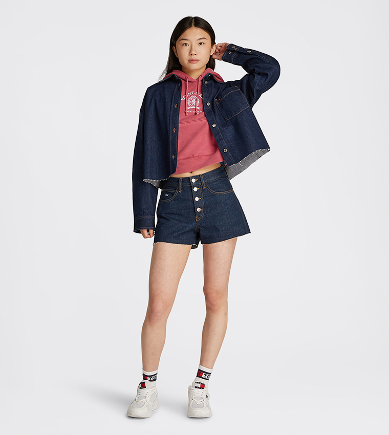 Logo Printed Cropped Denim Shacket
