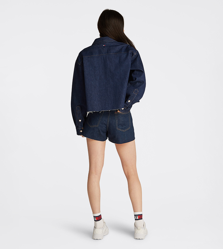 Logo Printed Cropped Denim Shacket