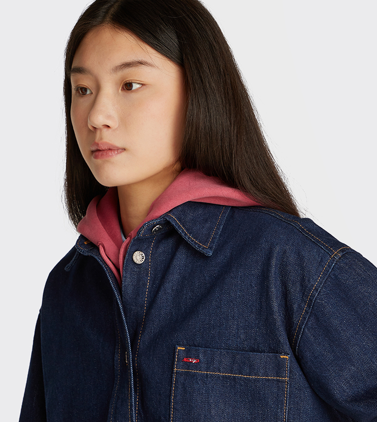 Logo Printed Cropped Denim Shacket