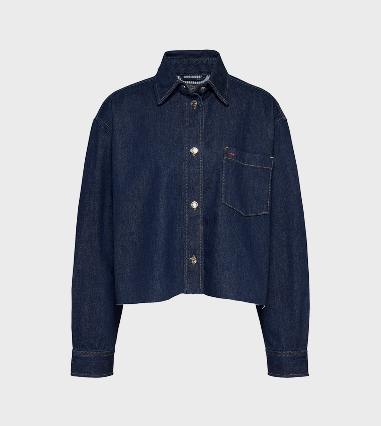Logo Printed Cropped Denim Shacket