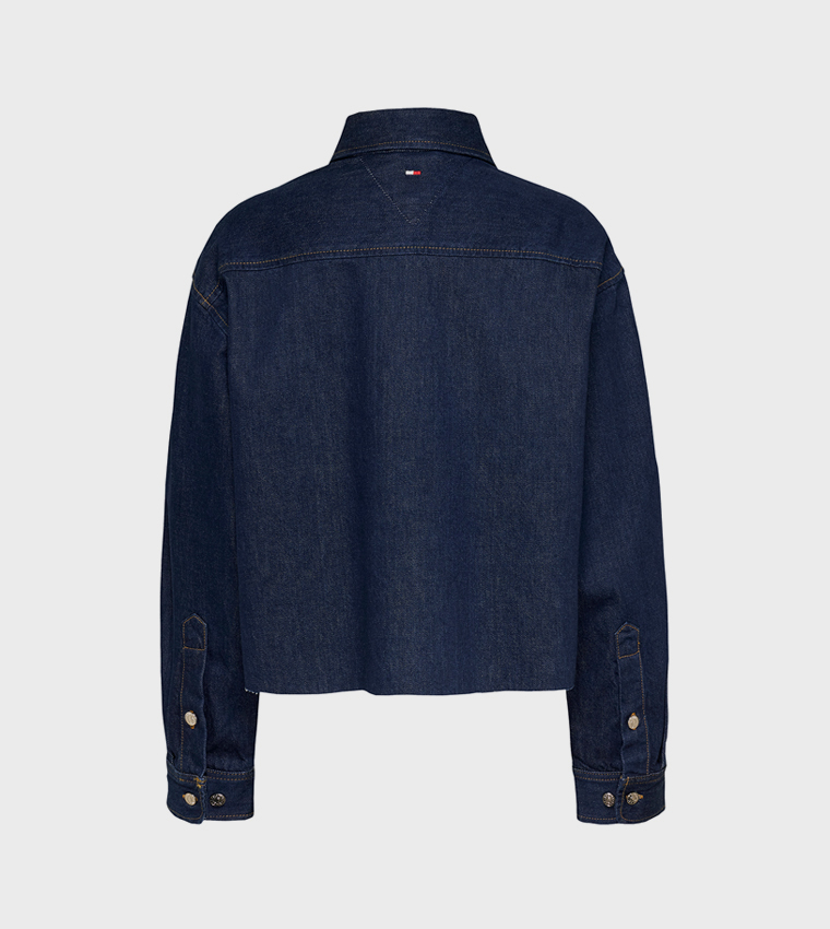 Logo Printed Cropped Denim Shacket