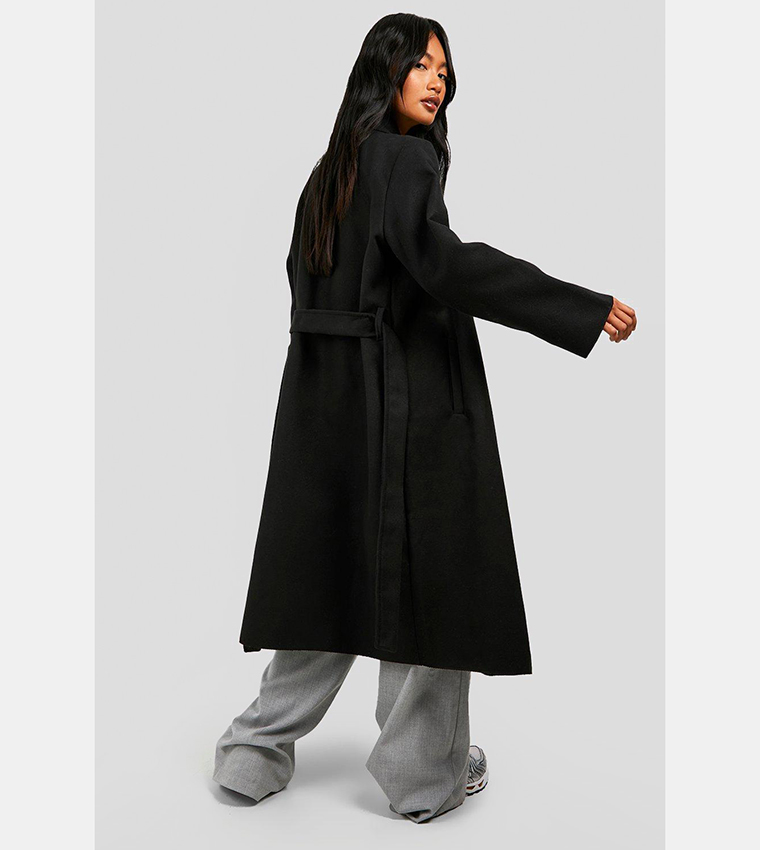 boohoo belted shawl collar coat