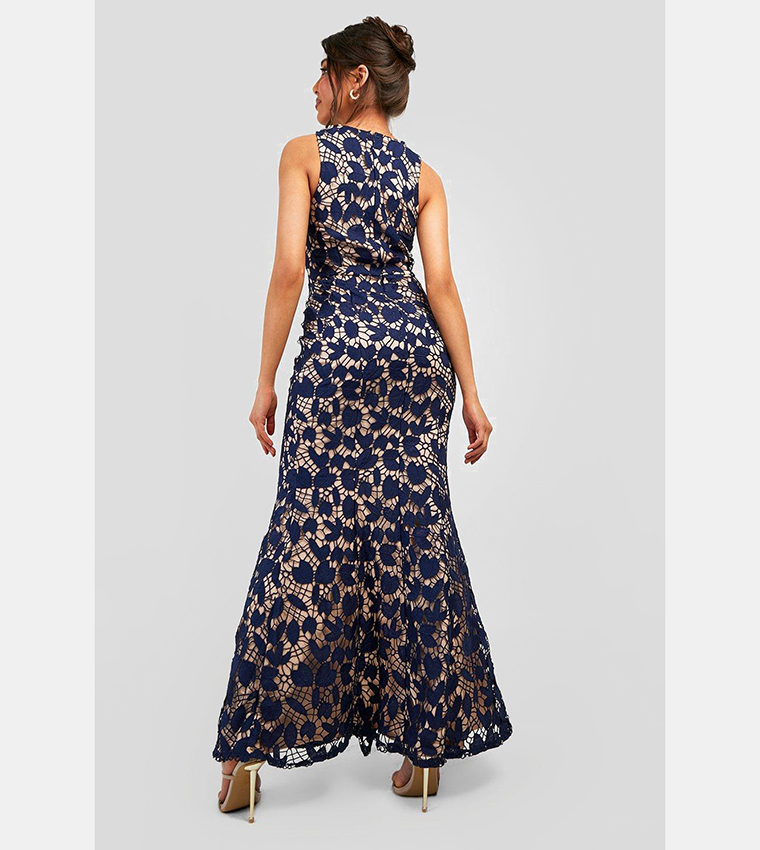 Buy Boohoo Lace Ruffle Split Maxi Dress In Navy 6thStreet Bahrain