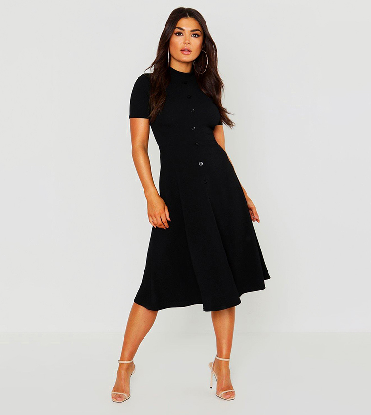 Boohoo black button dress sale