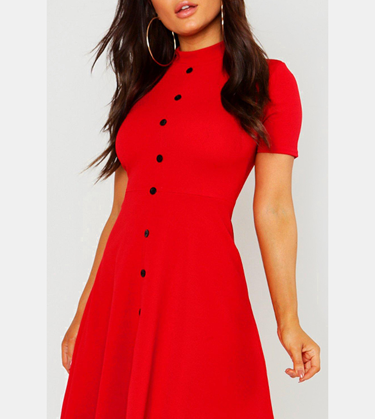 Black button skater outlet dress