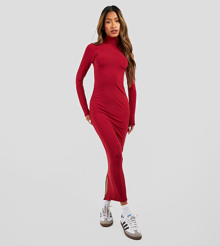 Jumbo rib roll shop neck midi dress