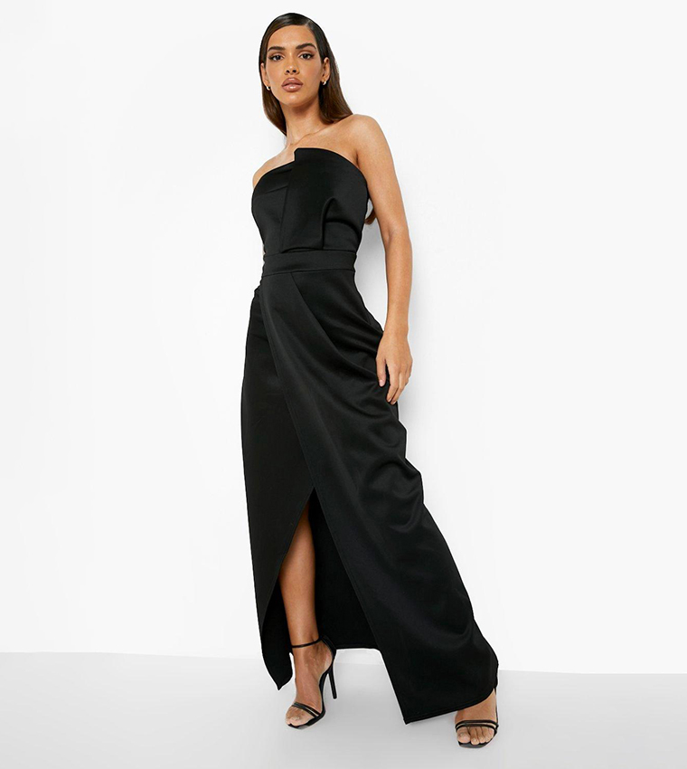 boohoo bandeau wrap detail maxi dress boohoo Women's Bandeau Twist Detail Floral Mesh Maxi Dress