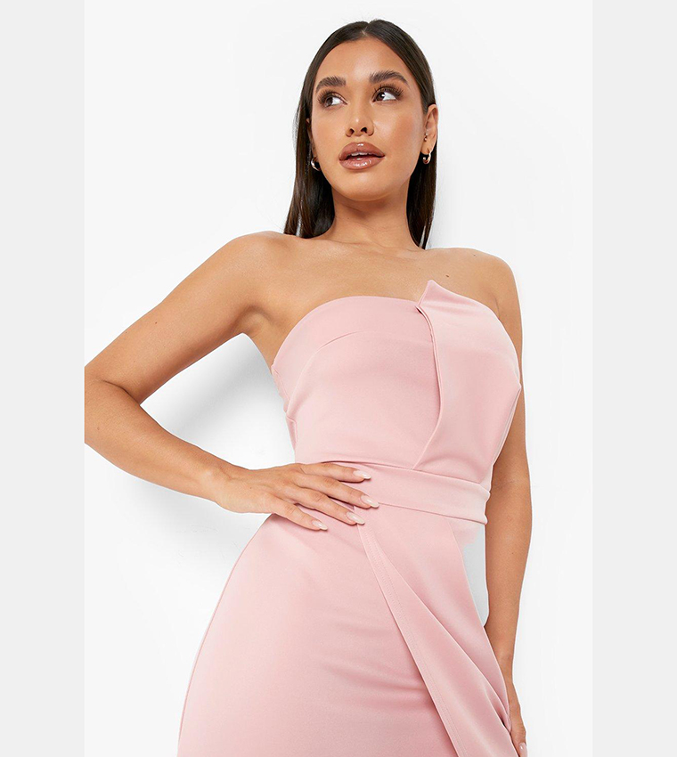 boohoo bandeau wrap detail maxi dress Women's Baby Pink Bandeau Corset Drape Detail Maxi Dress