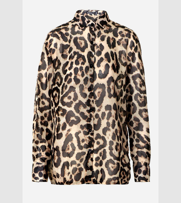 Petite Chiffon Leopard Print Shirt