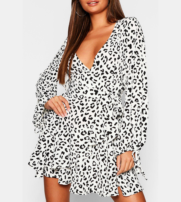 Leopard print wrap tea dress best sale