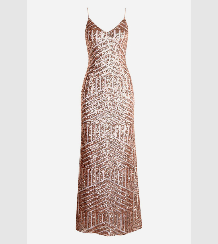 boohoo rose gold sequin dress Buy And Mesh Strappy Maxi Party In Pink Maxi