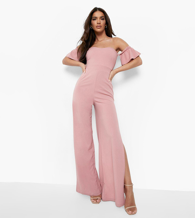 Buy Boohoo Bardot Wide Leg Jumpsuit In Pink | 6thStreet Qatar