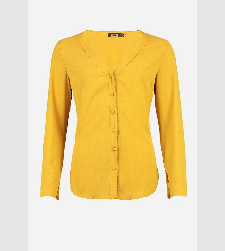 Buy Boohoo V Neck Long Sleeves Top In Yellow | 6thStreet UAE