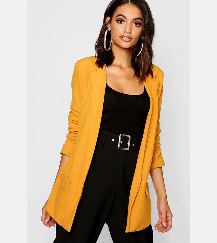 Yellow ruched hot sale sleeve blazer