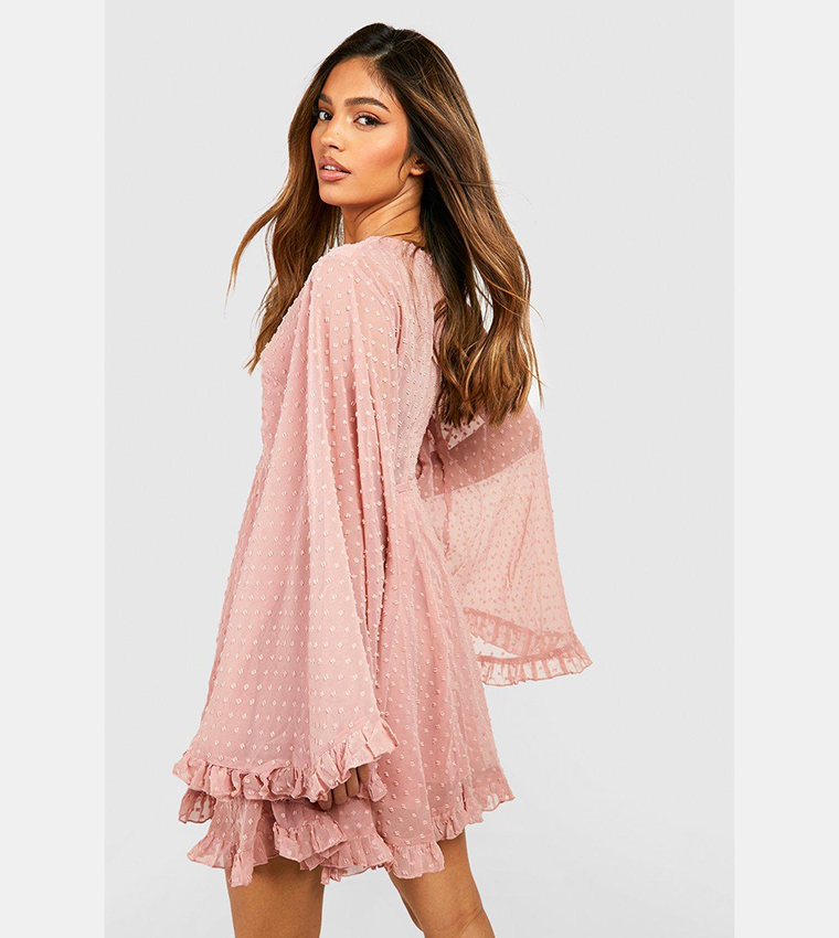 boohoo dobby skater dress Black Plus Dobby Long Sleeve Skater Dress