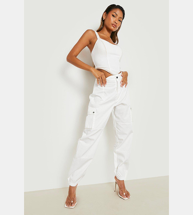 High Waisted Casual Woven Cargo Pants