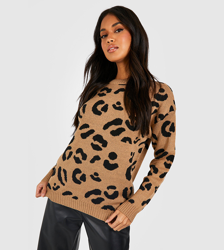 Buy Boohoo Leopard Knitted Sweater In Beige 6thStreet Kuwait