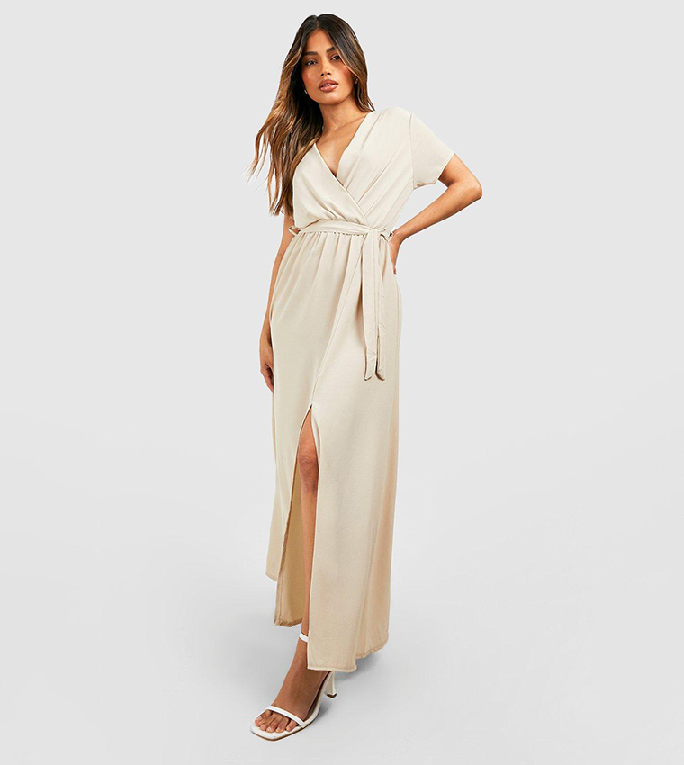 Buy Boohoo Wrap Maxi Dress In Beige | 6thstreet Oman