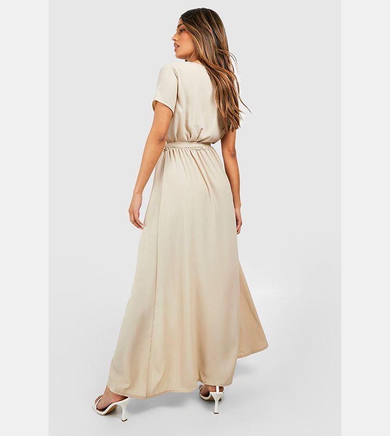 Buy Boohoo Wrap Maxi Dress In Beige | 6thstreet Oman