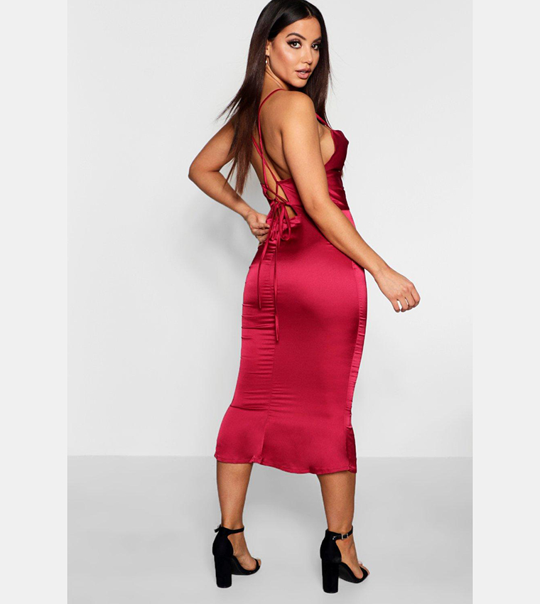 boohoo satin cowl neck midi dress boohoo Women's Plus Satin Cowl Neck Maxi Dress in Silver