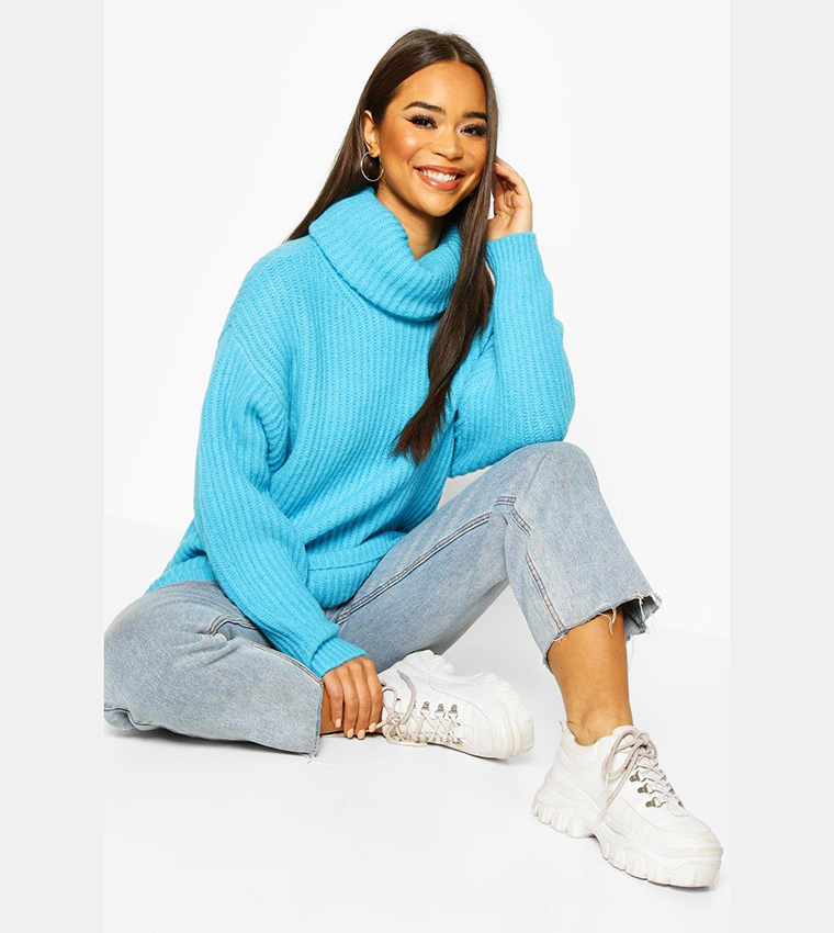 Oversized Knitted Aqua Blue Sweater 21 Main Short Sleeve Knit