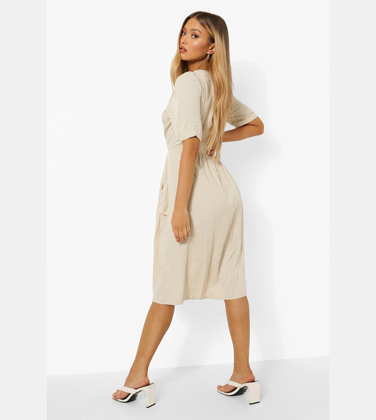 Button front pocket detail midi dress best sale