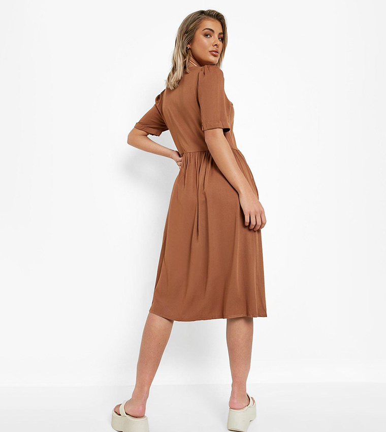 Button front pocket detail midi dress hotsell