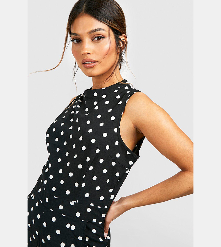 High neck 2024 polka dot dress