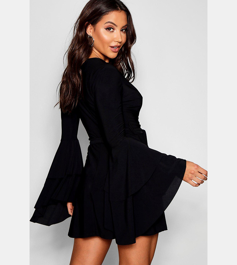 slim fit dress slacks Etherea Lemon Plunge-Neck Skater Mini Dress – Club L London