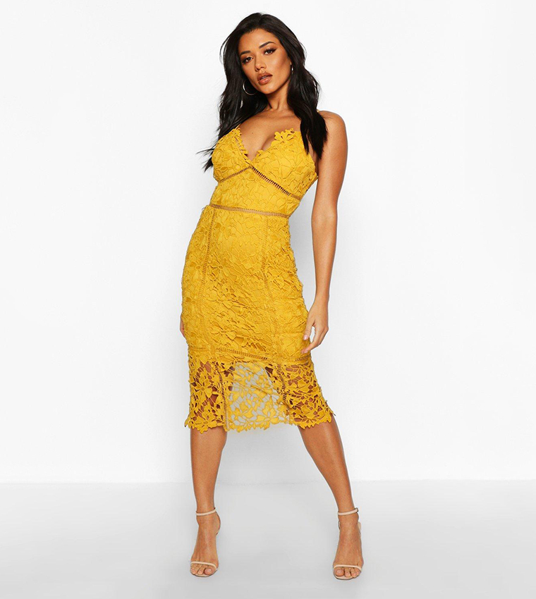 Lace panelled open back midi sale dress