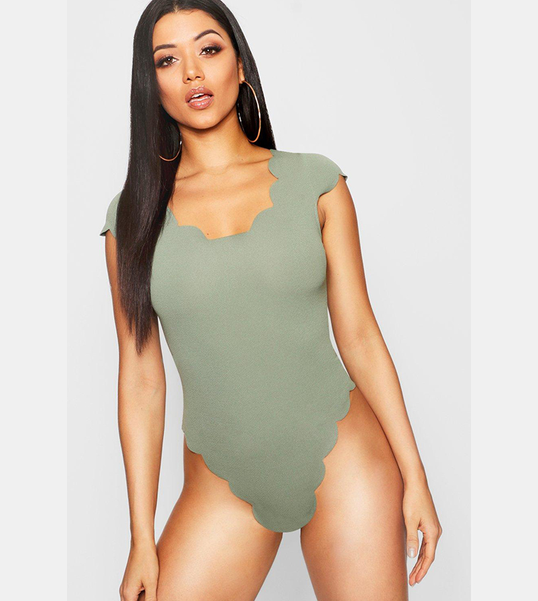 Cap Sleeve Scallop Edge Body Suit