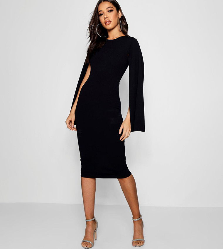 Buy Boohoo Cape Sleeves Bodycon Midi Dress In Black 6thStreet Qatar