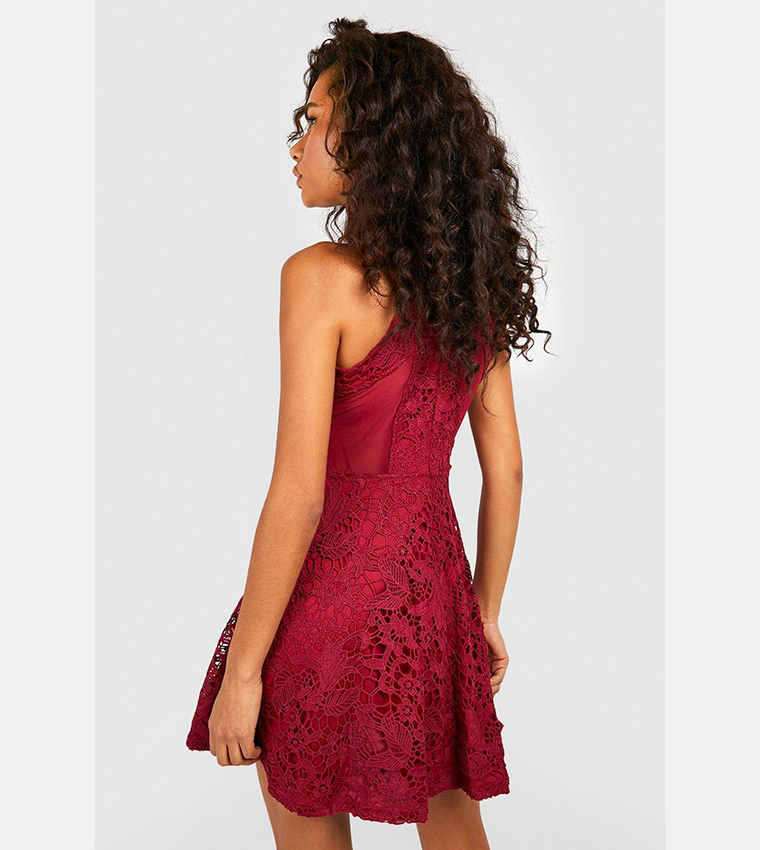 Lace High Neck Skater Dress