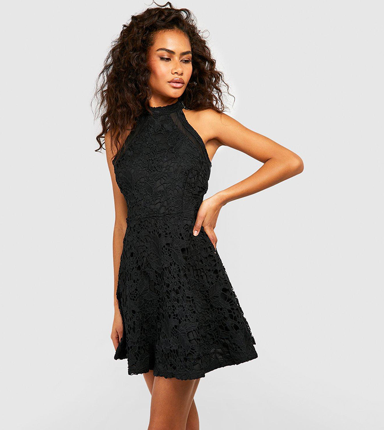 Black high 2024 neck skater dress