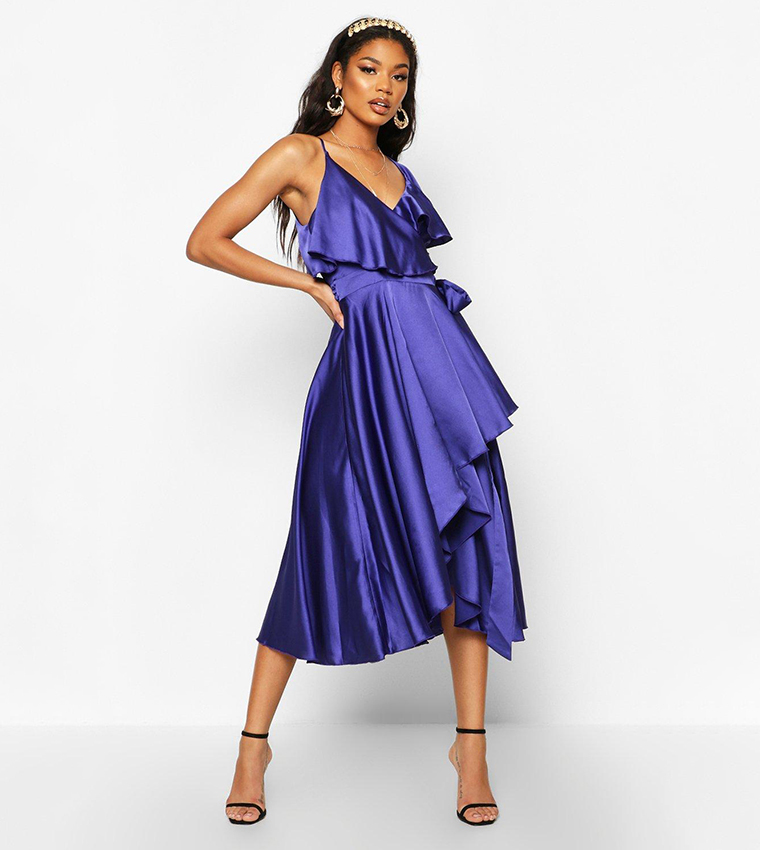 satin ruffle wrap detail skater dress satin wrap dress boohoo