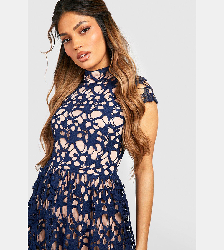 Buy Boohoo Boutique Lace Midi Skater Bridesmaid Dress In Navy | 6thstreet  Kuwait