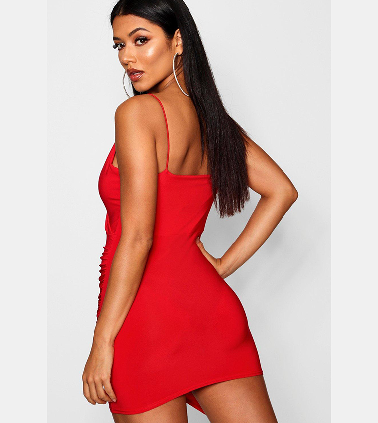 wrap detail bodycon dress PrettyLittleThing Women's Soft Touch One Shoulder Wrap Detail Mini Dress in Black