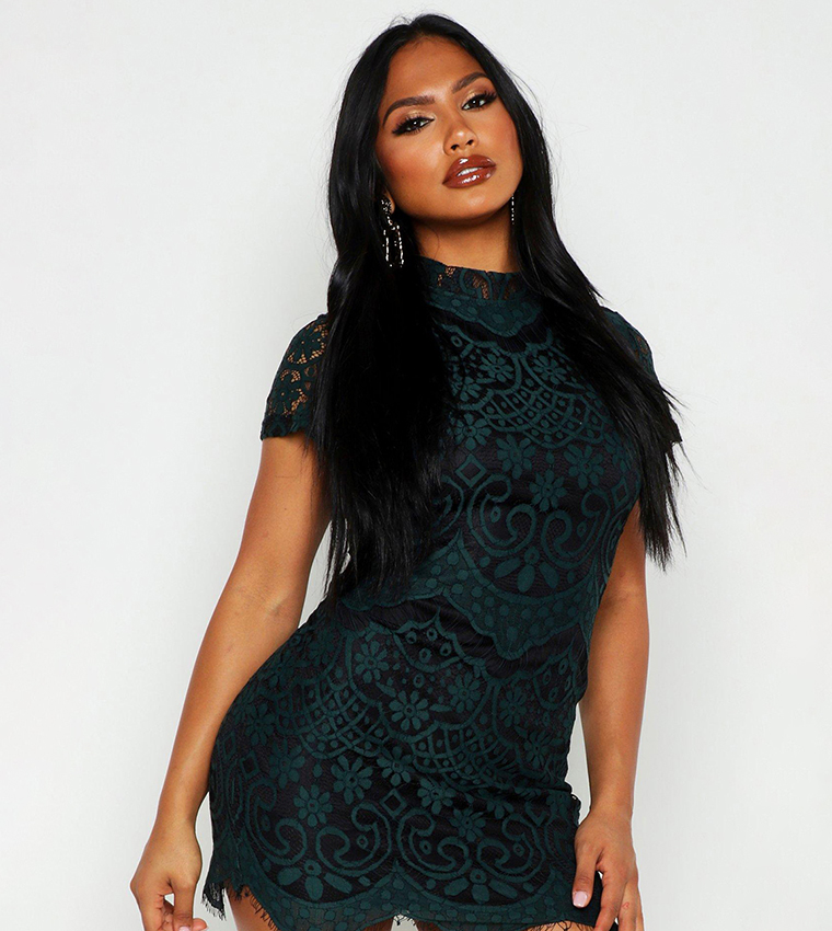 Buy Boohoo Boutique Eyelash Lace Bodycon Dress In Green 6thStreet Bahrain