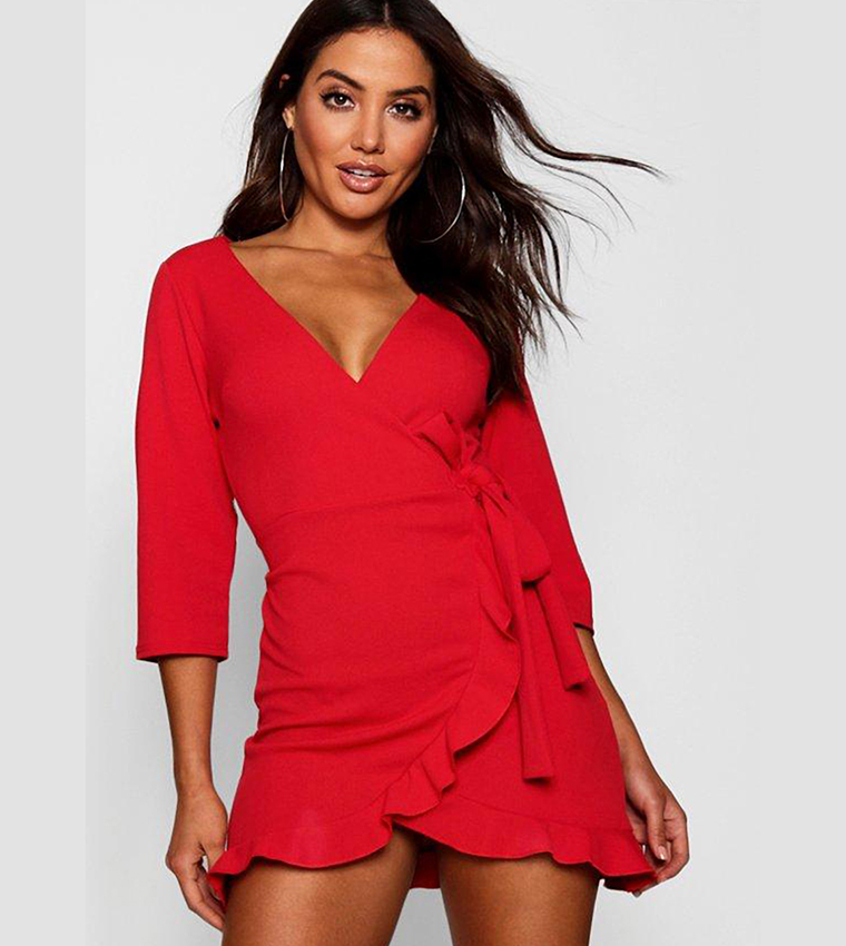 Formal tie wrap frill detail sale skater dress